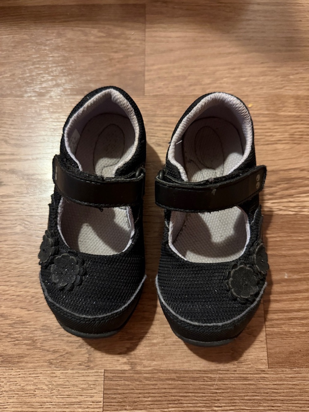 Girls Black Mary Jane Dress Shoes with Flower Accent